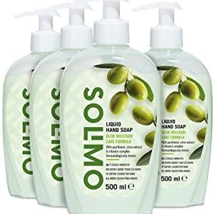 Marchio Amazon - Solimo Sapone liquido per mani. Formula idratante all'oliva- Confezione da 4 (4 flaconi x 500ml)