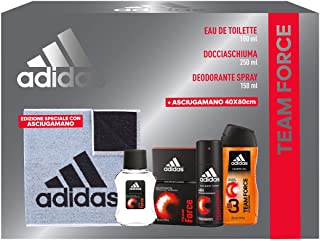 Adidas Confezione Regalo Uomo Team Force, Eau de Toilette 100 ml, Gel Doccia Bagnoschiuma 250 ml, Deodorante Spray 150 ml, Asciu