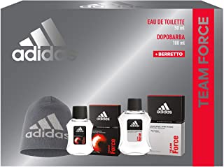 Adidas, Confezione Regalo Uomo Team Force, Eau de Toilette 50 ml, Dopobarba 100 ml, Berretto di Lana