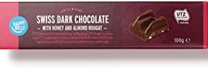 Marchio Amazon - Happy Belly Cioccolato fondente svizzero con torrone al miele ed alle mandorle 100g x 15