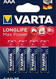 Varta - Batteria LONGLIFE Max Power, alcalina manganese, Micro, AAA, LR03, 1,5 V, 1200 mAh (4 pezzi), riceverete 1 confezione da