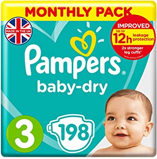 Pampers Baby-Dry, Pannolini, Taglia 3 (6- 10kg) , Confezione da 198 pezzi
