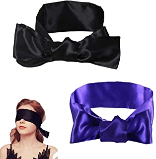 2 pezzi di raso occhi bendati, 150 cm di raso liscio maschera per dormire giochi in raso occhio copre sonno maschera (nero+viola)