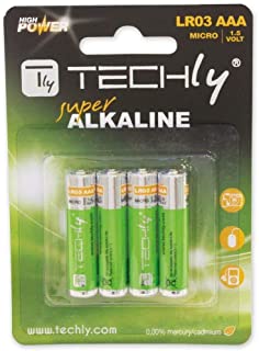 Techly 307001 Blister 4 Batterie High Power Mini Stilo AAA Alcaline LR03 1.5V