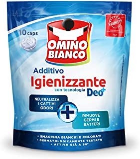 Omino Bianco - Additivo Igienizzante Idrocaps, Capsule Idrosolubili per Bucato, Tecnologia Deo+, Contro Batteri e Cattivi Odori, 10 Caps