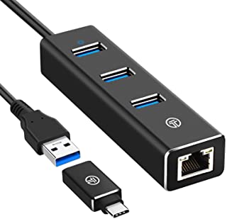 Hub USB 3.0, Alluminio Hub USB C Ethernet 3 Porte 5 Gbps e Adattatore Ethernet LAN 1000 Mbps Gigabit a RJ45, con Convertitore USB C, Supporta Mac OS X