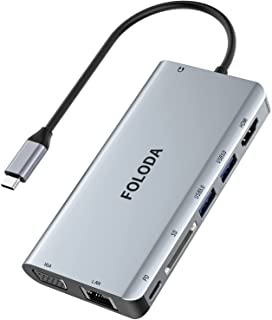 Hub USB C 8 in 1 - Adattatore HyperExtended fino a 4K 30Hz HDMI, VGA 1080P 60Hz LAN Ethernet RJ45 60W PD 2 USB 3.0, 3.5mm audio, SD, per MacBook Pro,