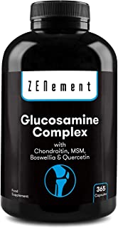 Glucosamina Complex con Condroitina, MSM, Boswellia e Quercetina, 365 Capsule | Non OGM, Senza Additivi, Senza Glutine, GMP | di Zenement