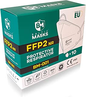 10x Mascherine FFP2 Baltic Masks Bianche, Certificate Ce, Protettiva per Respiratore Monouso FFP2 Sistema di filtrazione a 5 strati> 95%