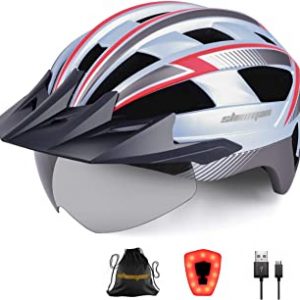Shinmax Casco Bici,Certificato CE Casco da Bici Adulti Casco MTB con LED USB Ricaricabile Luce con Rimovibile Visiera Magnetica Casco Ciclismo Uomo Do