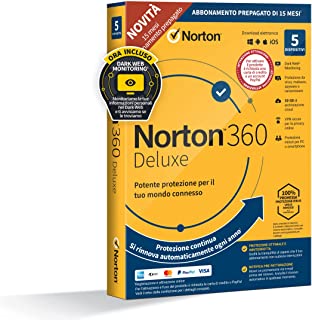 Norton 360 Deluxe 2022 | Antivirus per 5 Dispositivi | Licenza di 15 mesi con rinnovo automatico| Secure VPN e Password Manager | PC, Mac, tablet e sm