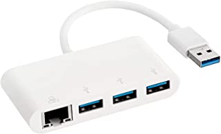 Amazon Basics - Adattatore a 3 porte USB 3.0 con porta gigabit ethernet RJ45, bianco