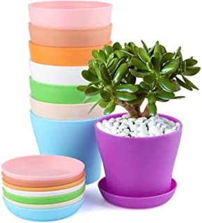 KINGLAKE 8 Pezzi di vasi da Fiori in plastica Colorata da 10 cm, usati per Fiori, Decorazione d'interni, Ufficio e vasi da Fiori con vassoi
