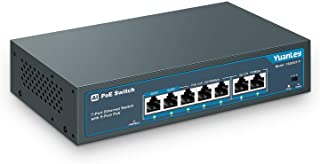 YuanLey AI Poe Switch 7 Porte, 5 Porte Poe+ 100 Mbps, 2 Uplink, 78W 802.3af/at, Metal Desktop, Qos, Non gestito Plug And Play AI Smart Detection Ether
