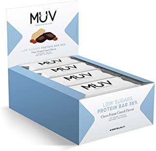 Muv Food For Action, barretta proteica a basso contenuto di zuccheri, gusto cioccolato e arachidi, 12 x 30 g