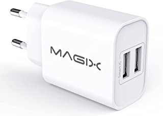 MAGIX Caricatore Doppia porta USB da muro, (5V-2.4A + 5V-1.0A) output massimo 5V-3.4A 17W Ricarica rapida (Presa EUR)(Bianco)