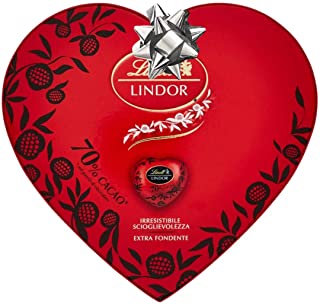 Lindt Lindor Scatola Cuore Cioccolato Fondente 70% + Coccarda Colorata - Idea Regalo San Valentino