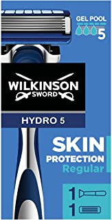 Wilkinson Sword Rasoio Wilkinson Sword Hydro 5 Skin Protection, Confezione con Manico + 1 Testina 5 Lame Montata, Rasoio per Uomo, Ideale per Pelli Se