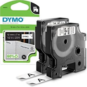 Dymo D1 etichette, stampa nero su bianco, 12x7 mm, etichette autoadesive per stampanti LabelManager, 2 pezzi