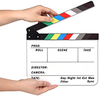AFAITH Ciak Cinematografico, Cinematografico di Film Clapper, Multicolor Acrilico Assicella Secco, Plastic Film Clapboard con Bastoncino Colorato 9.6