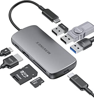 Hub USB C 8 in 1, MAVINEX da USB C a HDMI 4K, Ricarica PD da 100 W, Porta Dati USB C da 5Gbps, Porta USB 3.0, Porte USB 2.0 MicroSD/TF, Adattatore USB