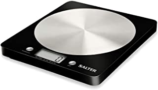 Salter Bilancia da Cucina Digitale, Design Ultrasottile con Piattaforma a Disco in Acciaio Inox Cromato con Funzione Aquatronic Pesa Liquidi e Funzion