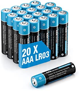 Batterie Alcaline AAA 20 Pezzi 1.5V LR03, Lunga Durata 10 Anni, Adatte per Torce Elettriche,Telecomandi, Giocattoli, Mouse, Ecc.