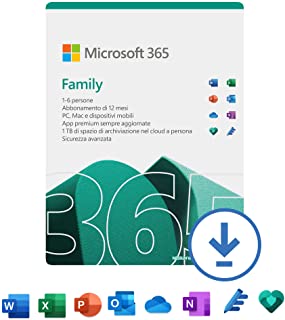 Microsoft 365 Family | fino a 6 persone| 1 abbonamento annuale | PC/Mac | Codice di attivazione via email