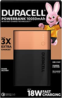 Duracell Power Bank - 10050 mAh, Caricatore Portatile con USB C e Ricarica Rapida IN/OUT (Power Delivery 18W e Quick Charge 3.0), per iPhone, Samsung,