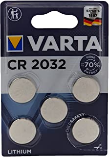 VARTA CR 2032, 6032101415, Batteria Litio a Bottone, Piatta, Specialistica, 3 Volts, Diametro 20mm, Altezza 3,2mm, confezione 5 pile
