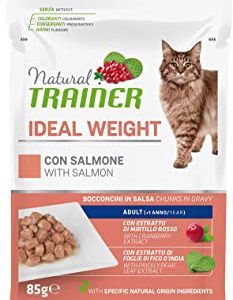 Natural Trainer Ideal Weight - Cibo Umido per Gatti con Salmone - 12 Buste x 85gr - 1020gr