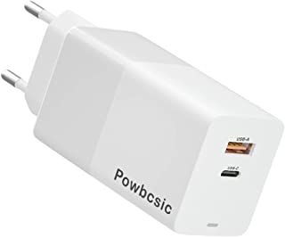 Caricatore USB C da 65 W con 2 porte USB C con protocollo PD 3.0, GaN Fast Technology Caricabatterie da Muro Compatibile with iPhone 13/12 Pro, MacBoo