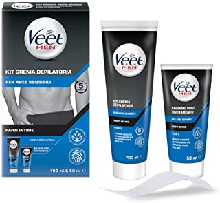 Veet Men Kit Depilazione Intima per Pelle Sensibile, Crema Depilatoria da 100 ml e Balsamo Post Depilazione da 50 ml