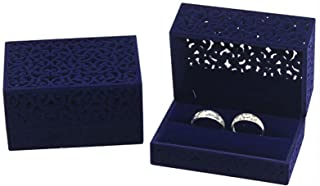 GeKLok Scatola per fedi nuziali, in velluto a coste, per coppia di anelli e gioielli, per proposte di matrimonio, cerimonia di fidanzamento (blu zaffi