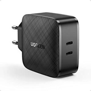 UGREEN Caricatore USB C 66W Power Delivery 3.0, Caricabatterie USB C 2 Porte Quick Charge 3.0, Alimentatore USB Compatibile 65W/25W/20W con iPhone 13/