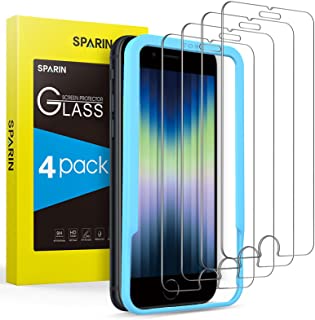 SPARIN 4 Pezzi Vetro Temperato Compatibile con iPhone SE 2022/2020 / 8/7, Pellicola Prottetiva per iPhone SE 3 con Cornice di Installazione