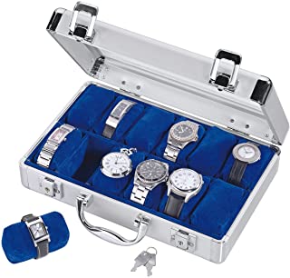 SAFE 265 - Scatola per orologi da uomo, per 12 orologi, in velluto blu reale, con coperchio in vetro e cuscino rimovibile