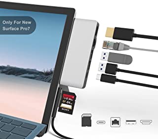Surface Pro 7 Hub Docking station, adattatore Surface Pro 7 6 in 1 con 4K HDMI, LAN Ethernet 100M, 2 USB 3.0, adattatore combinato convertitore lettor